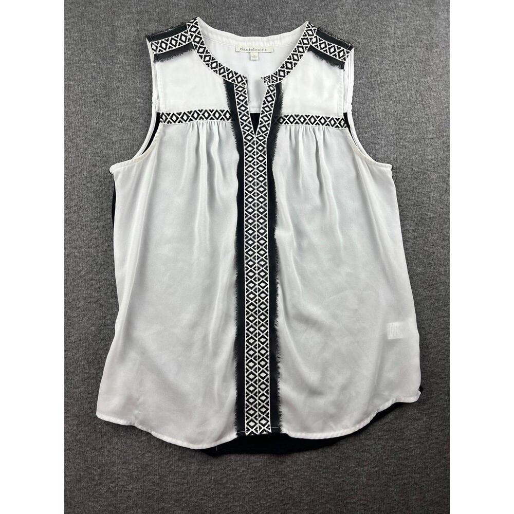 danielrainn‎ Women's Sleeveless Black White Blouse Geometric Trim Size Medium